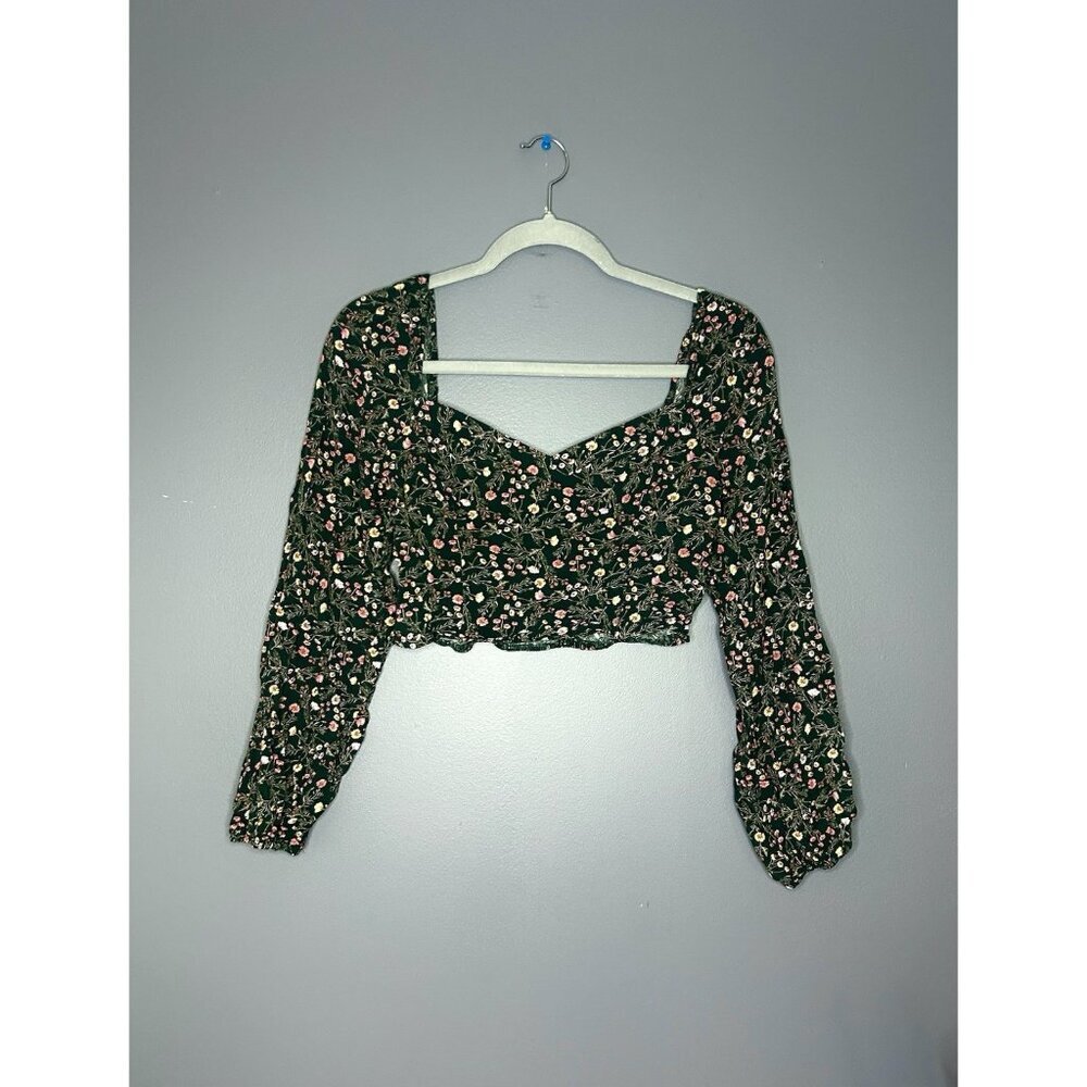 Inspired Hearts Ditsy Floral Cropped Blouse Size L Cottagecore Fairy Sweetheart‎